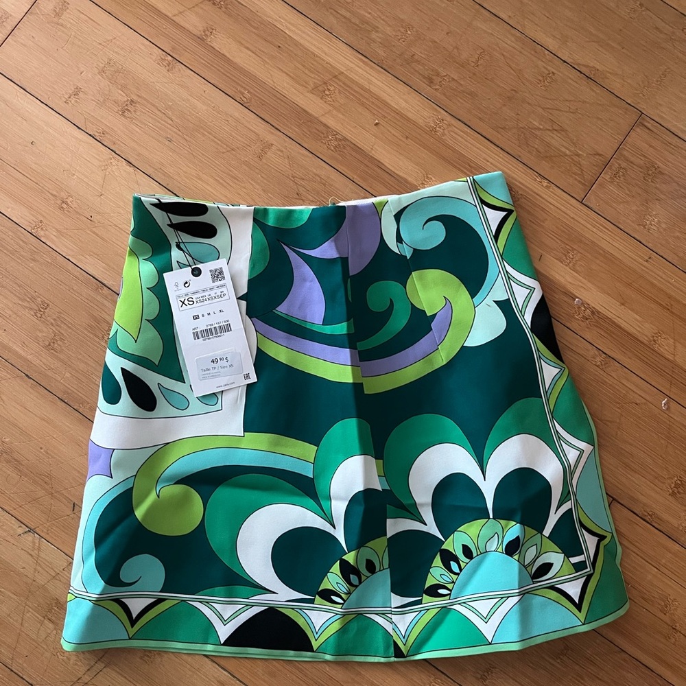 Zara Blue and Green Mini Skirt Casual Resort Wear